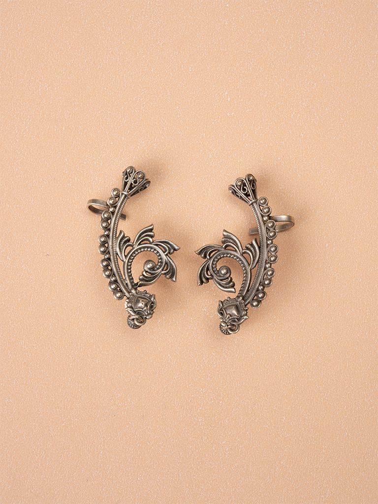 Oxidized Silver Plated Ear Cuff Earrings - Bold & Stylish Jewelry