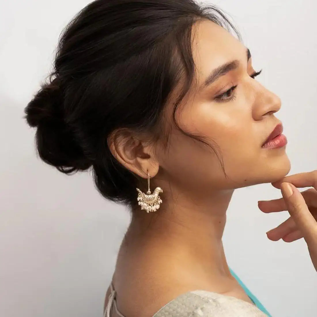 Oxidized Bird Earrings with Pearls