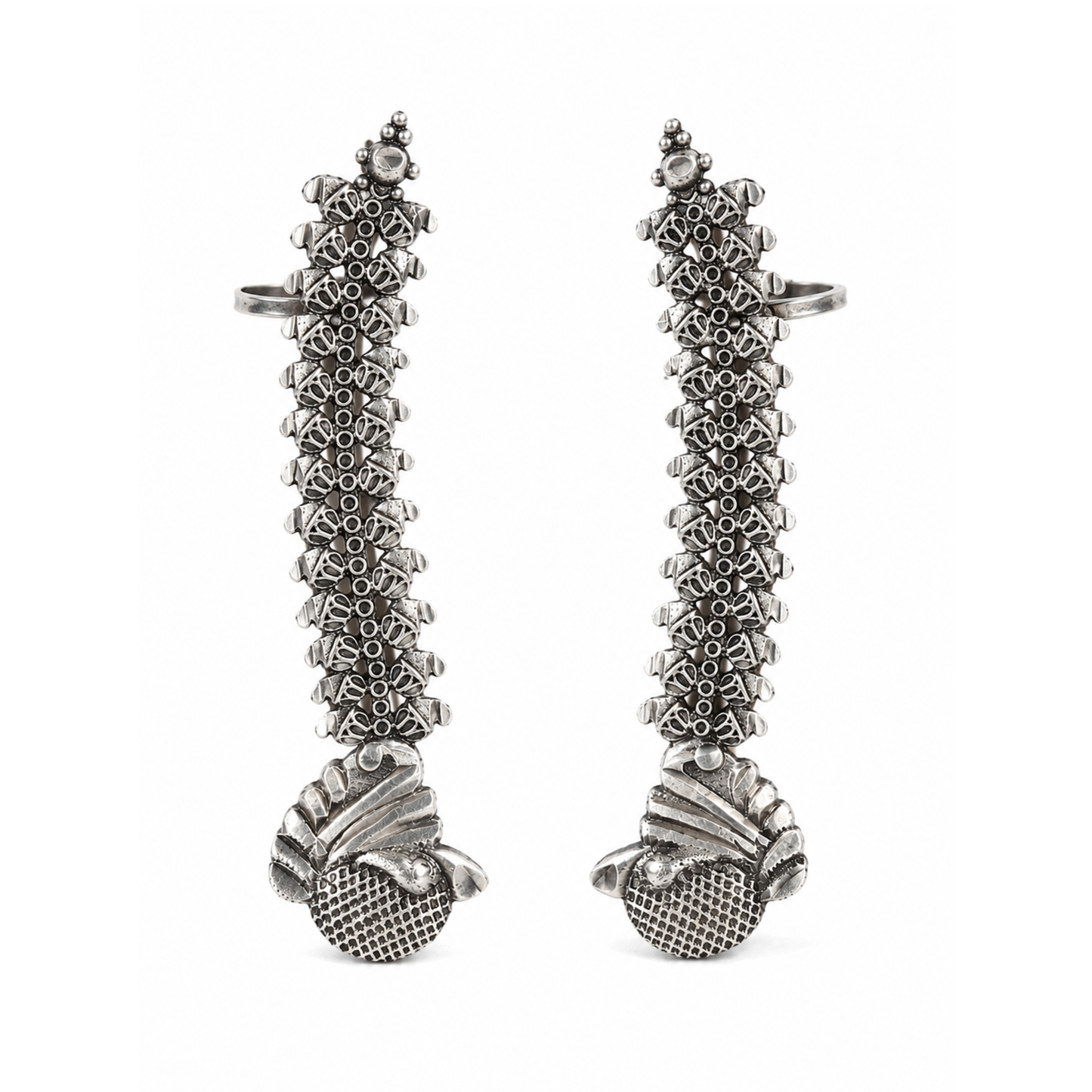 Artisanal Filigree Spine Ear Cuff – Oxidized Silver Statement Jewelry