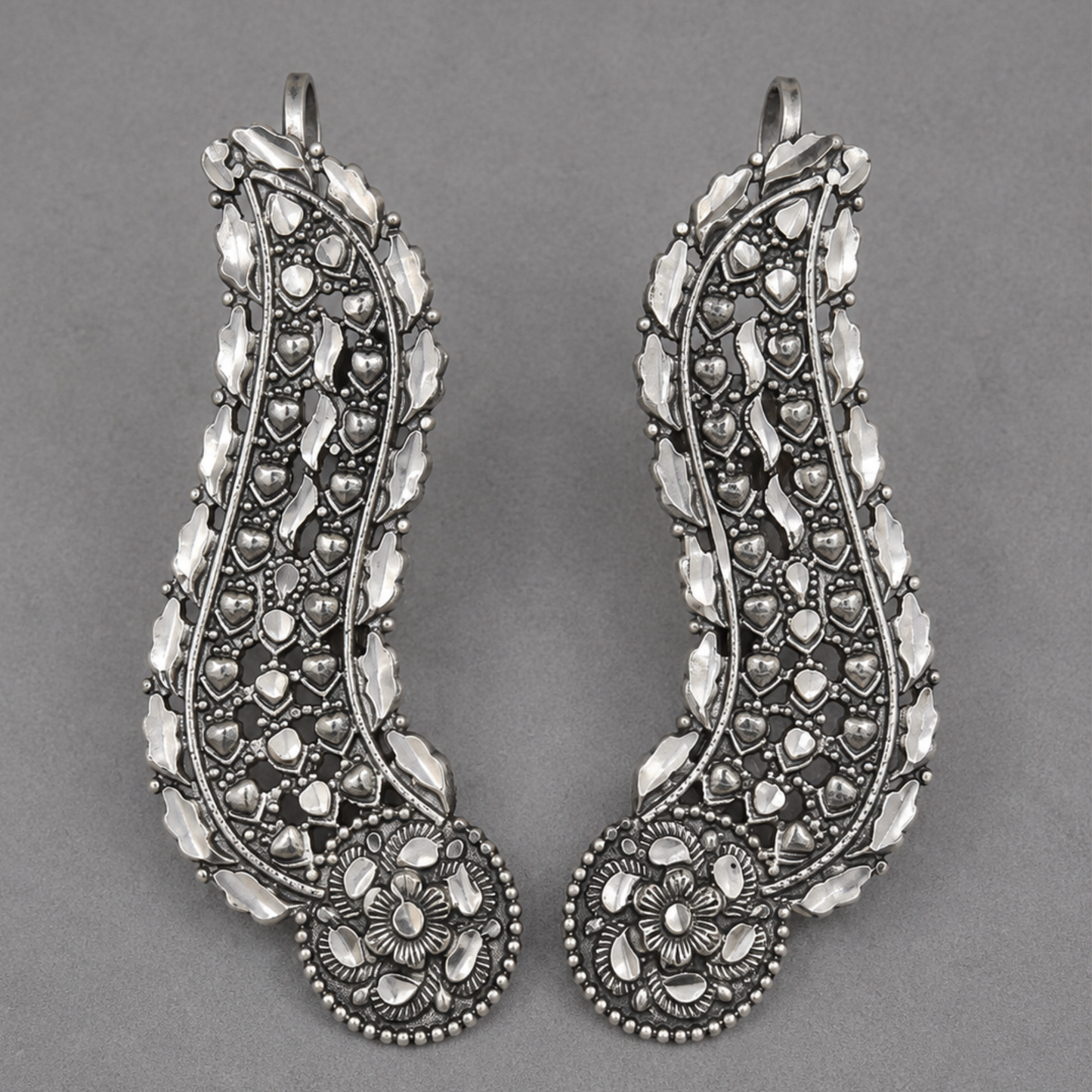 Dulcett Oxidised Silver Ear Cuff Earrings for Women | Non-Pierced Ear Cuffs Without Piercing | Floral Leaf Ear Wrap Design | Statement Ethnic & Contemporary Fashion Jewellery
