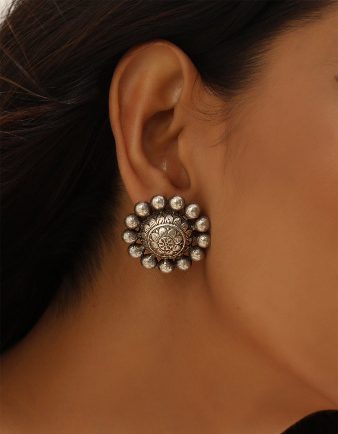 Round Oxidized Stud Earrings
