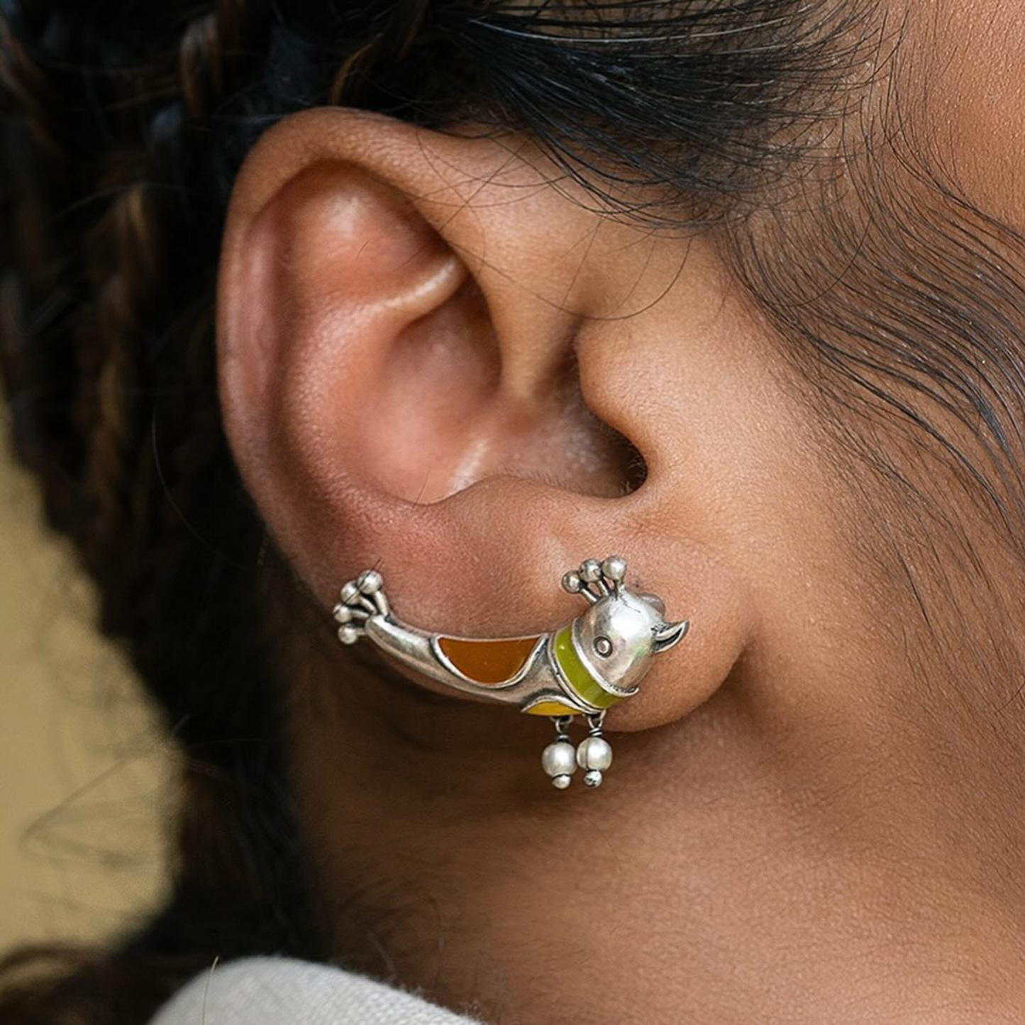 Meenakari Bird-Shaped Earrings with Oxidized Silver Plating – Traditional Indian Jewelry