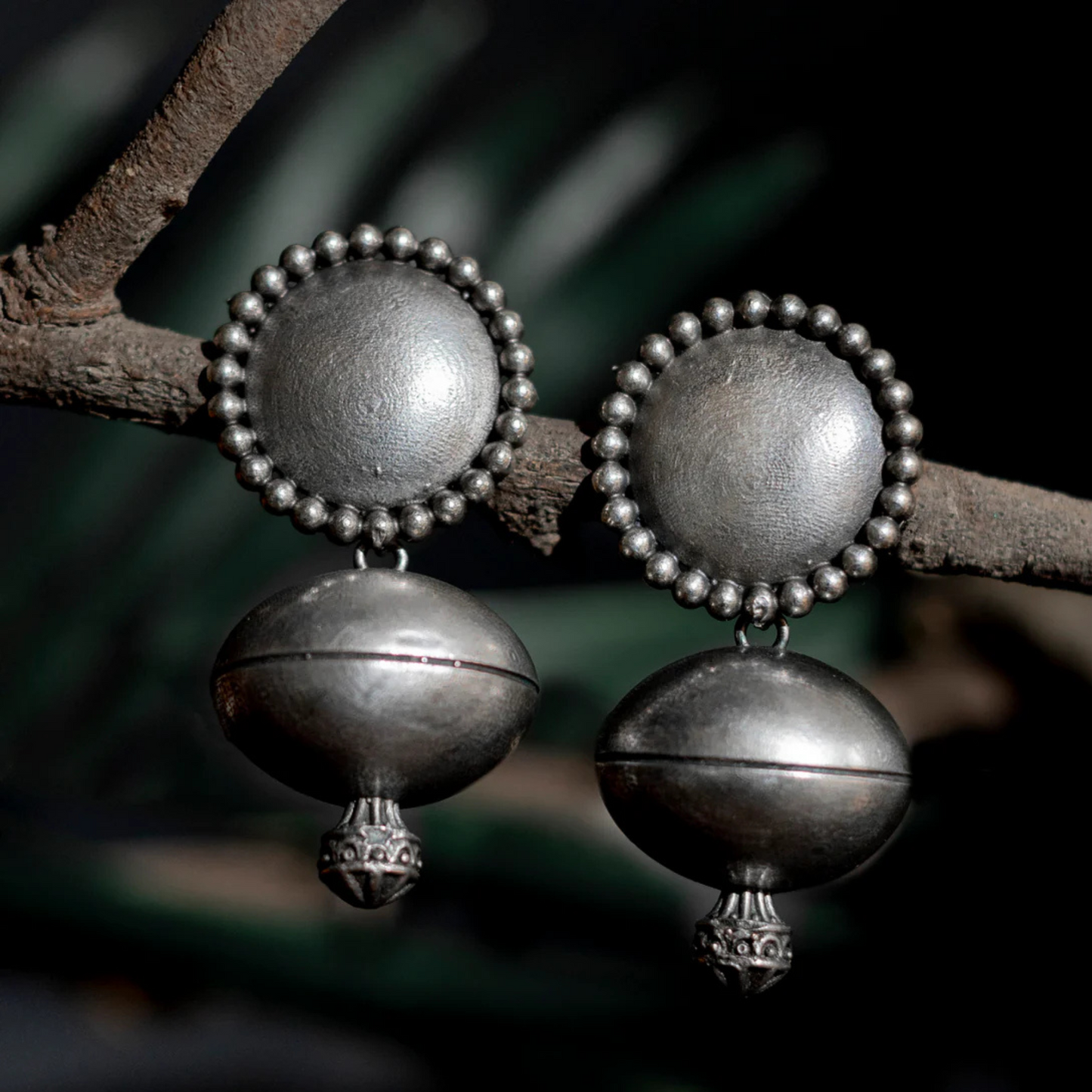 Tribal Oxidized Silver Plated Round Drop Earrings - Bold & Unique Jewelry