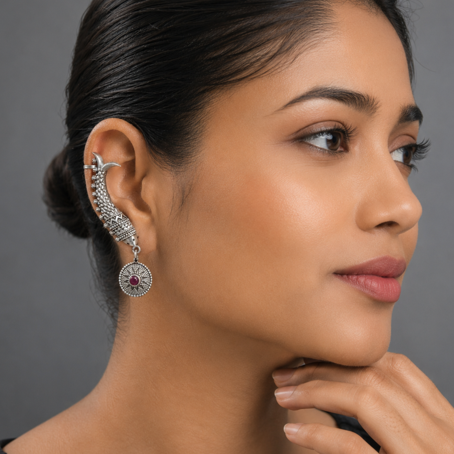 Dulcett Silver-Plated Inverted Fish Ear cuff – Handcrafted Brass Jewelry