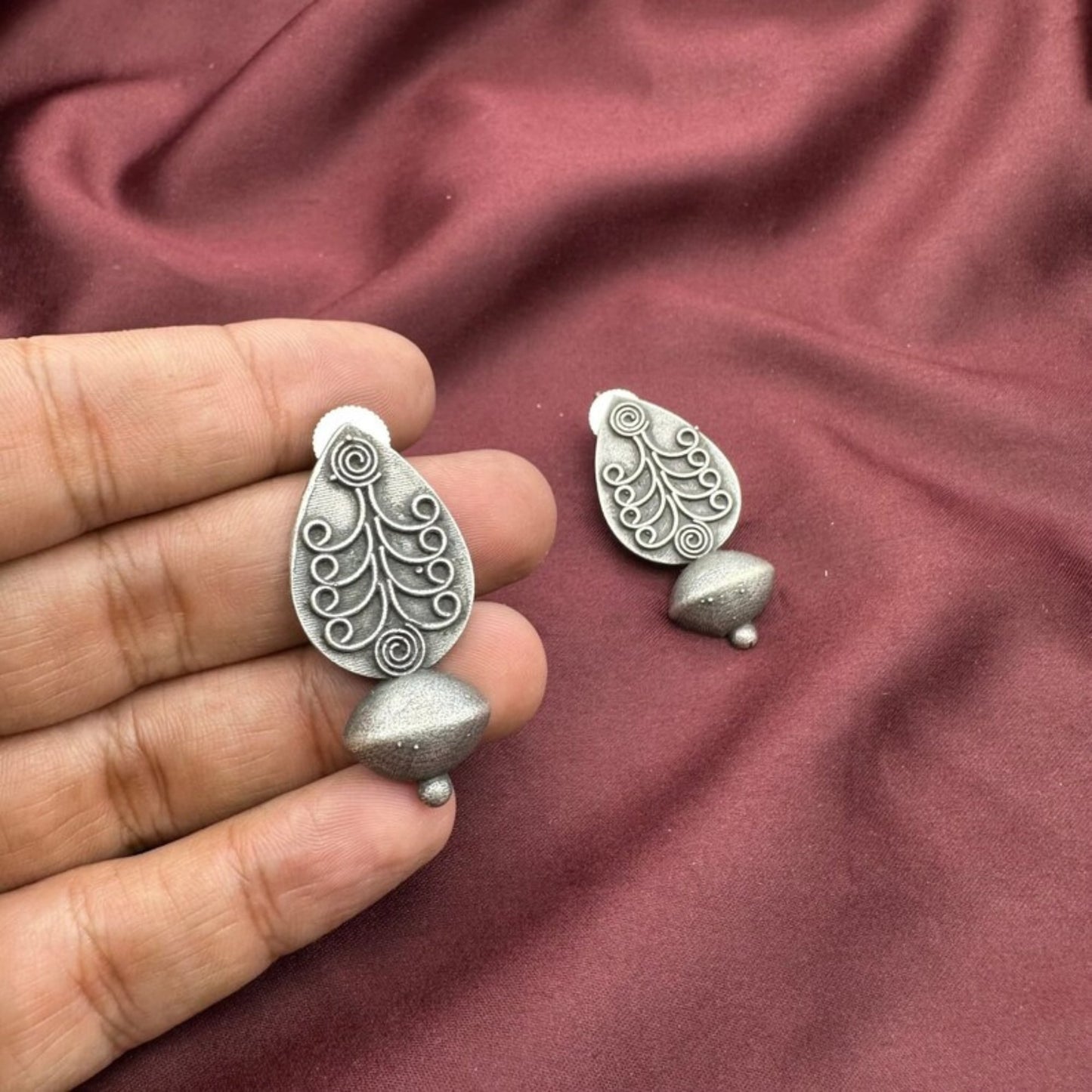 Drop Stud Earrings for Women - Oxidized Silver-Plated Elegant Jewelry