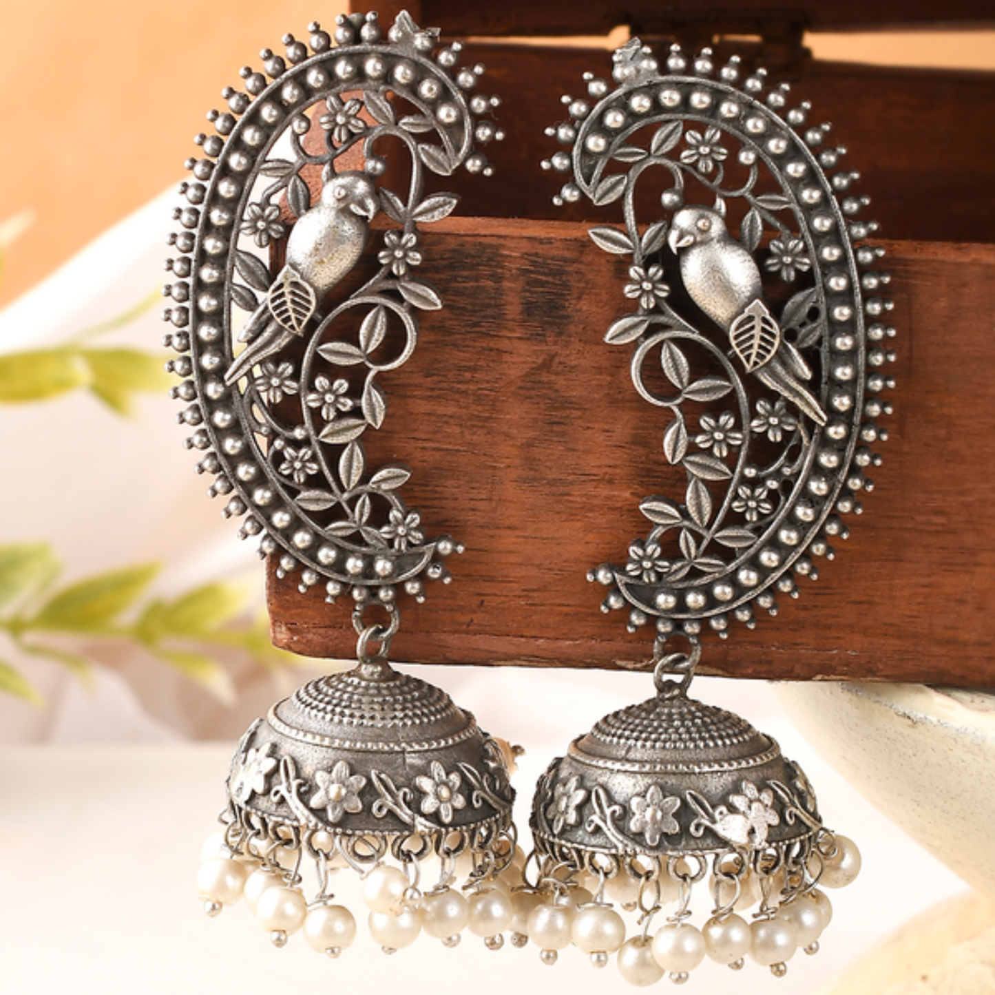 Oxidized Jhumka Earrings with Pearl - Traditional & Elegant Jewelry