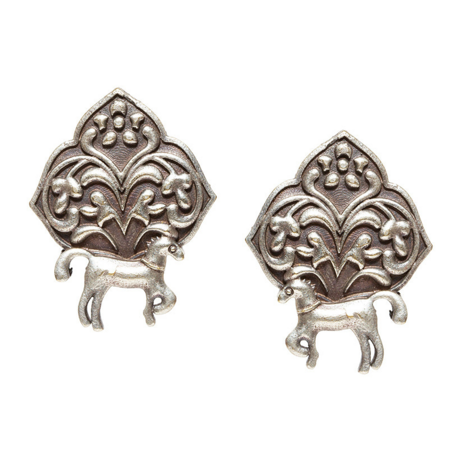 Oxidized Silver Plated Horse Stud Earrings - Equestrian-Inspired Jewelry