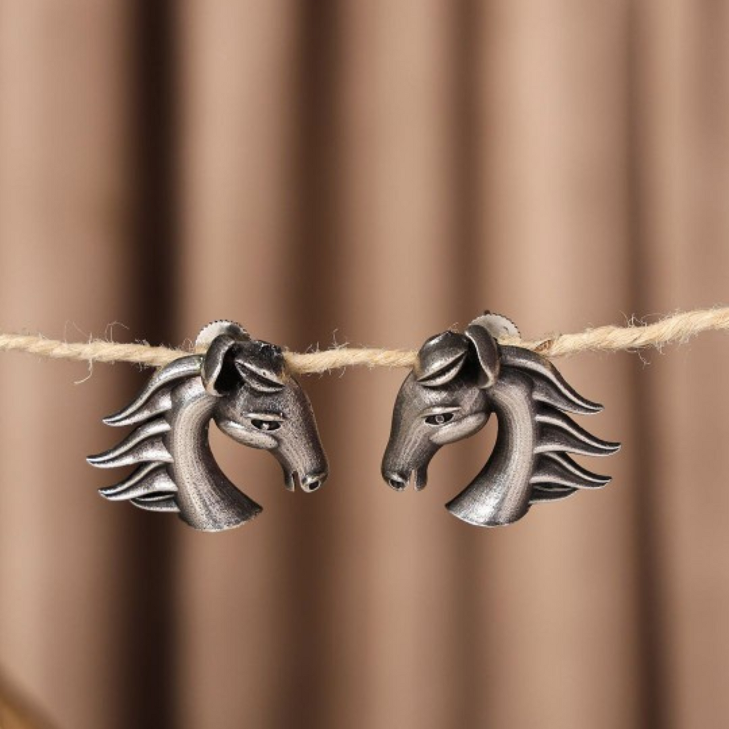 Silver Plated Replica Horse Face Stud Earrings - Unique & Detailed Design