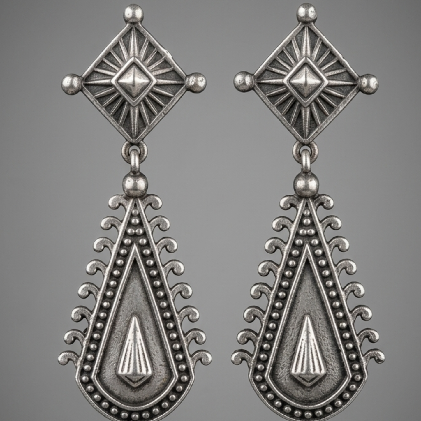 Dulcett Vintage Geometric Teardrop Oxidised Earrings