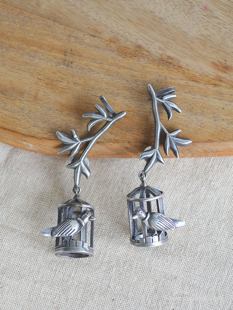 Oxidized Uncaged Bird Ear Cuff – Unique & Artistic Jewelry