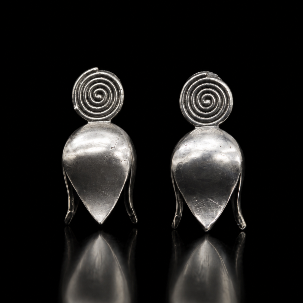 Oxidized Silver Spiral Tulip Stud Earrings | Handmade Floral Bud Earrings