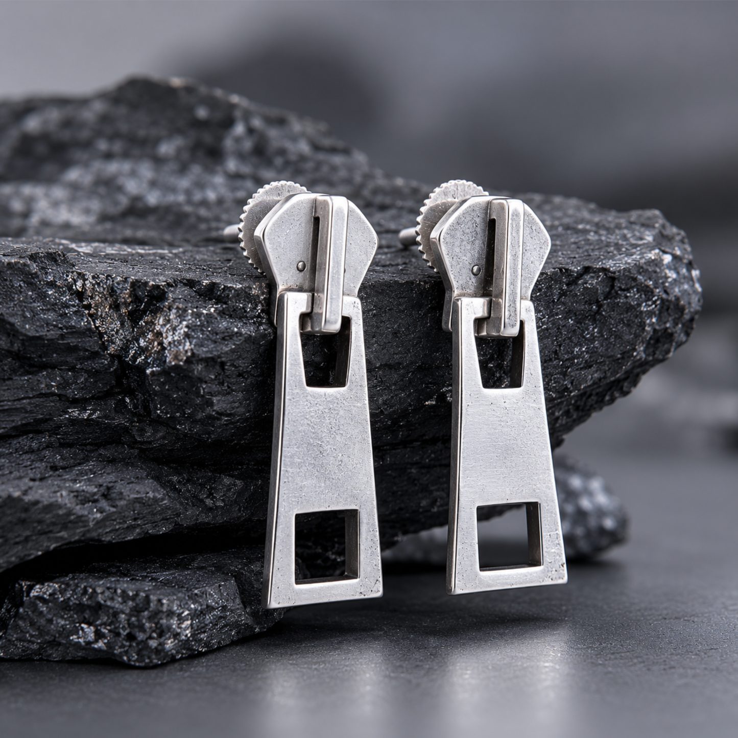Quirky Silver Zipper Pull Drop Earrings | Edgy Statement Jewelry