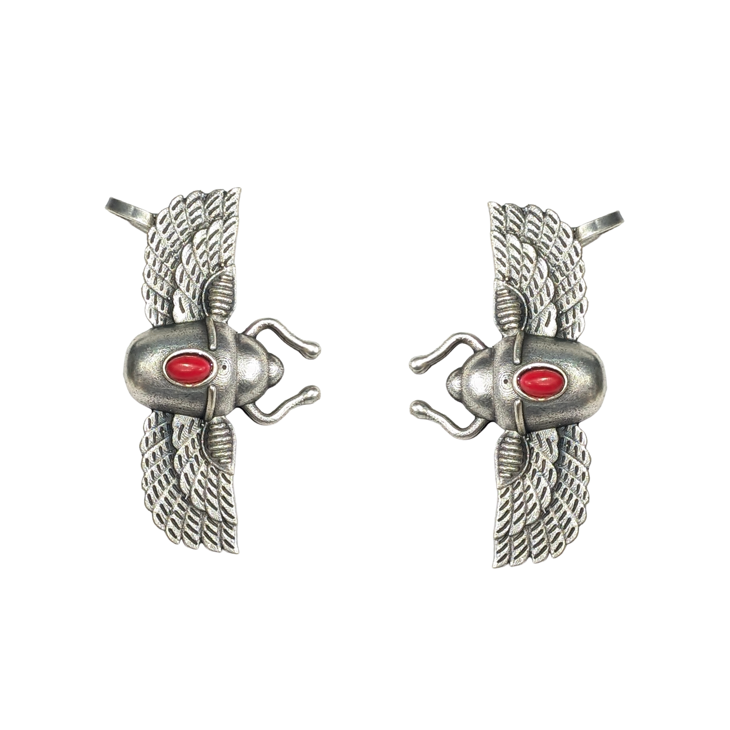 Egyptian Revival Winged Scarab Ear Cuff – Oxidized Silver-Plated Brass Statement Jewelry