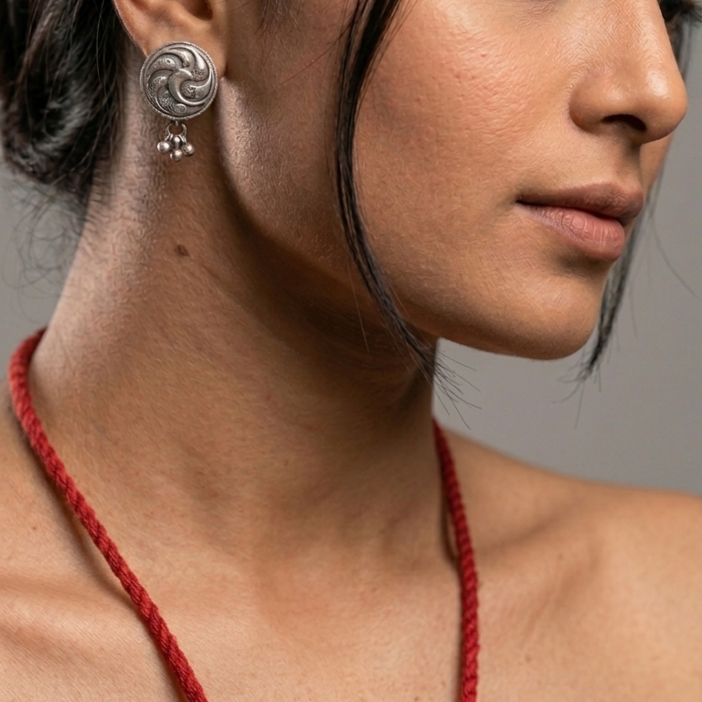 Oxidized Silver-Replica Vintage Taaviz Pendant Choker Set with Stud Earrings