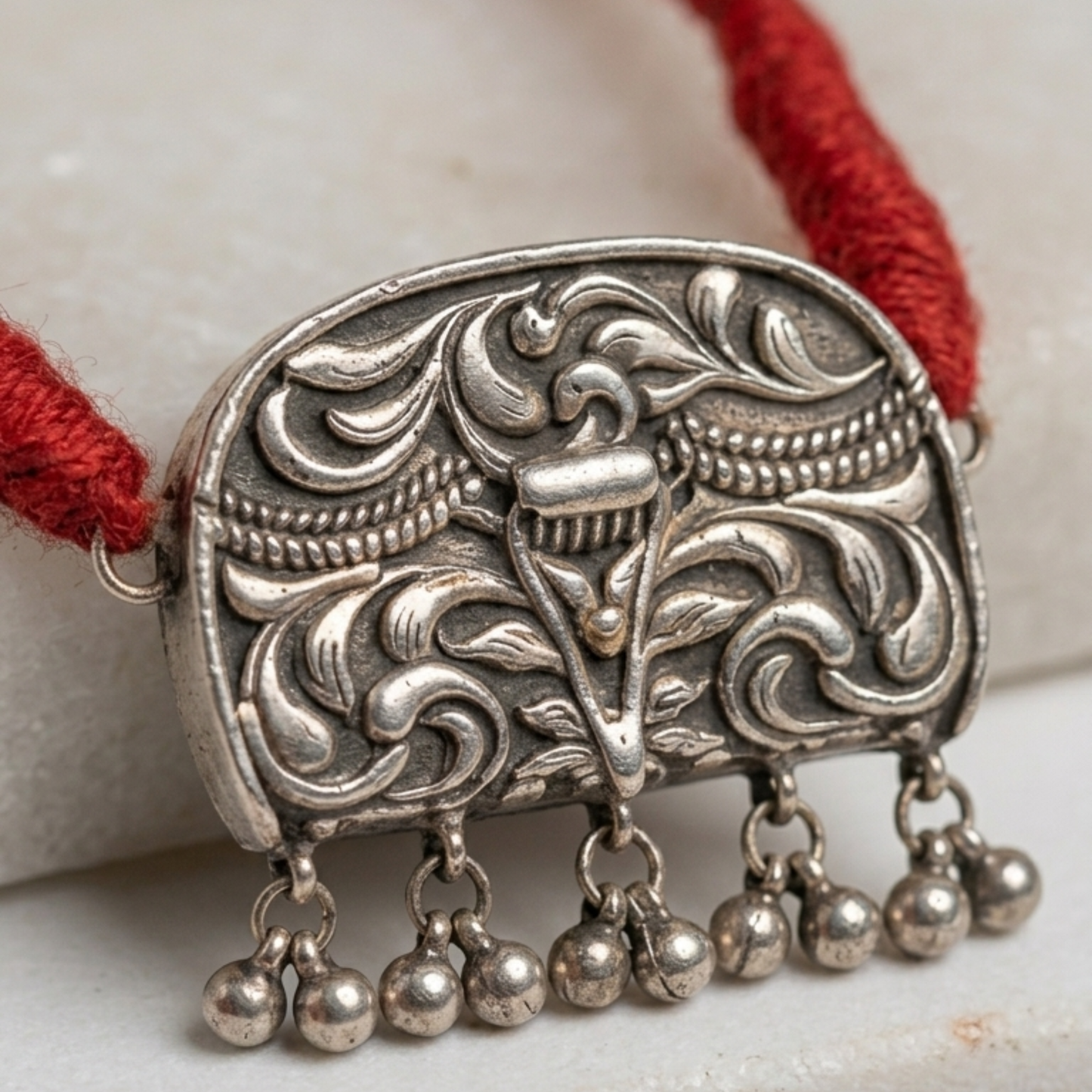 Oxidized Silver-Replica Vintage Taaviz Pendant Choker Set with Stud Earrings
