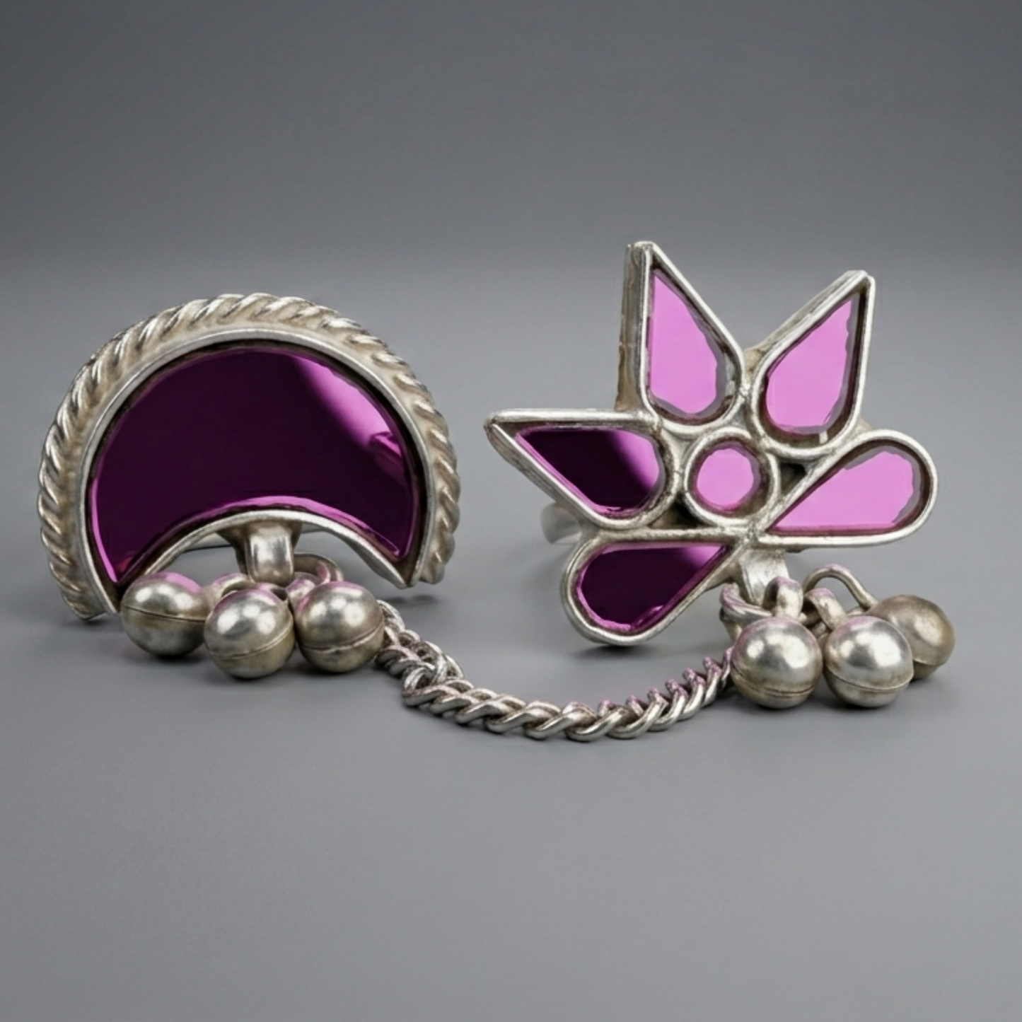 Afghani Mirror Glass Pink Double Finger Rings