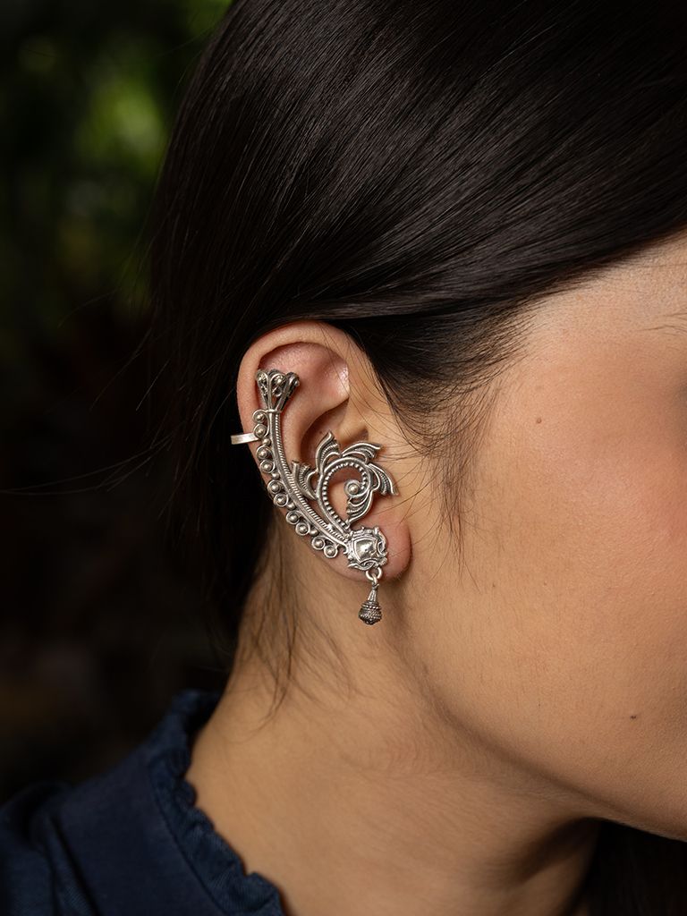 Oxidized Silver Plated Ear Cuff Earrings - Bold & Stylish Jewelry
