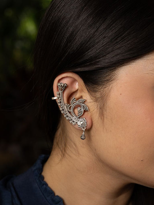 Oxidized Silver Plated Ear Cuff Earrings - Bold & Stylish Jewelry