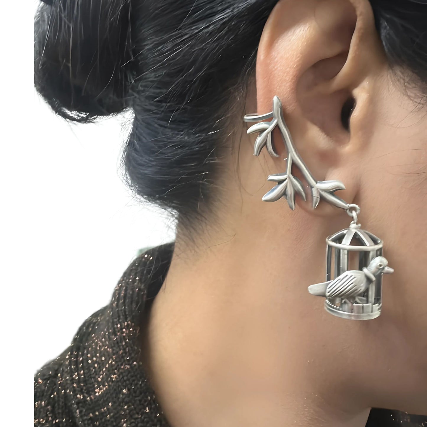 Oxidized Uncaged Bird Ear Cuff – Unique & Artistic Jewelry