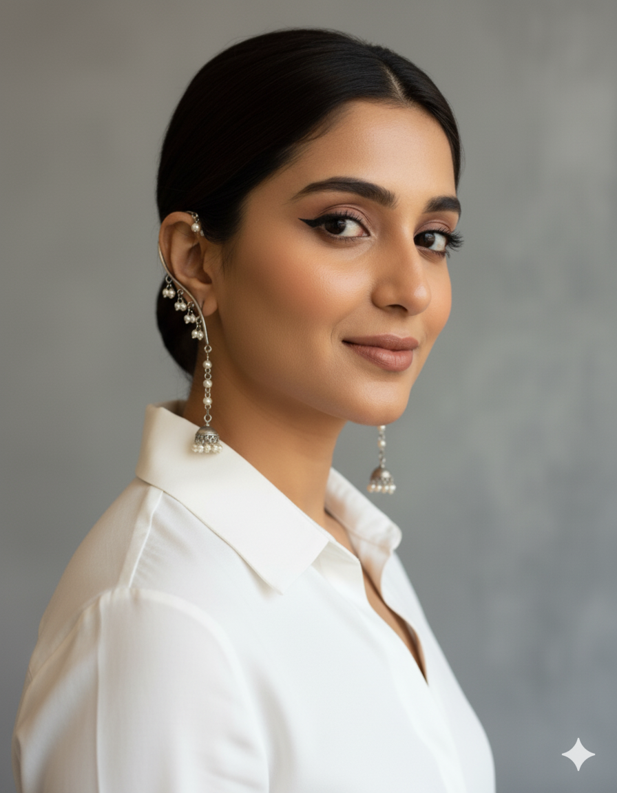 Pearl Jhumki Ear cuff Earrings, Ear Climbers with Pearls