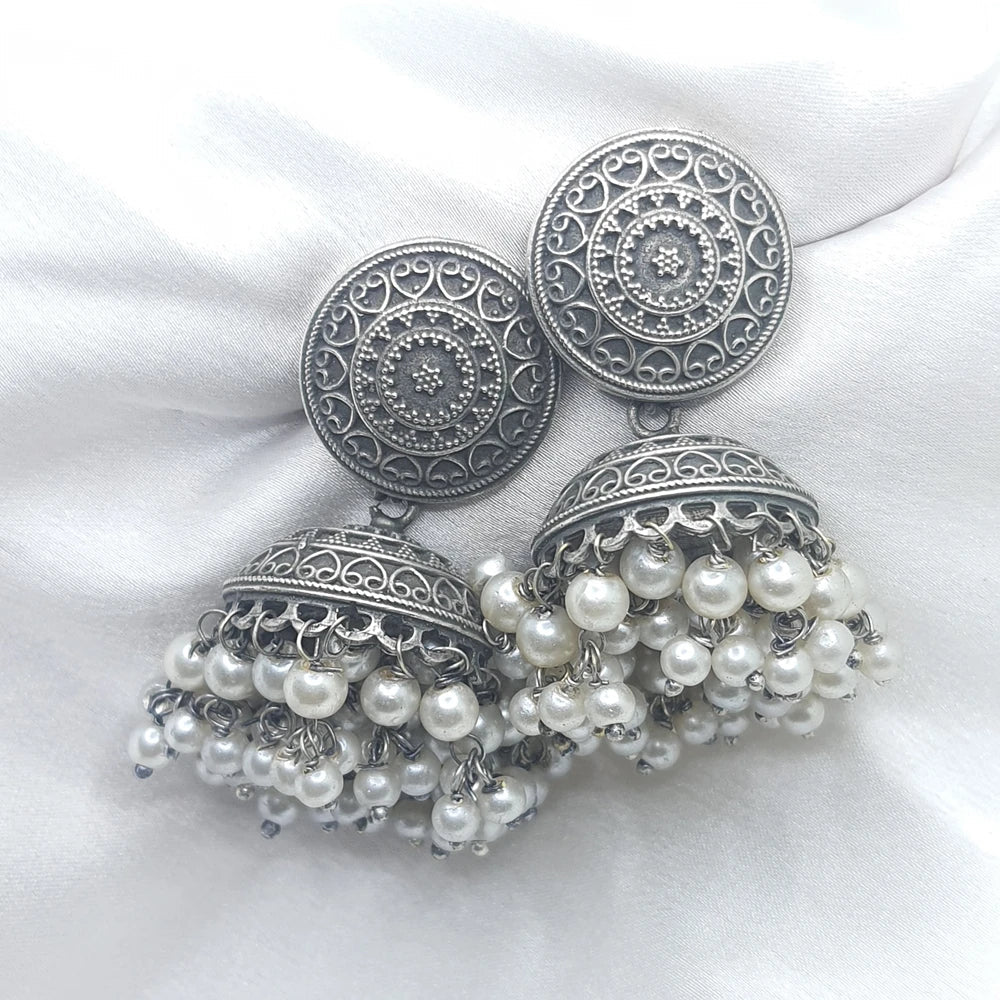 Dulcett Oxidized Pearl Jhumka Earrings