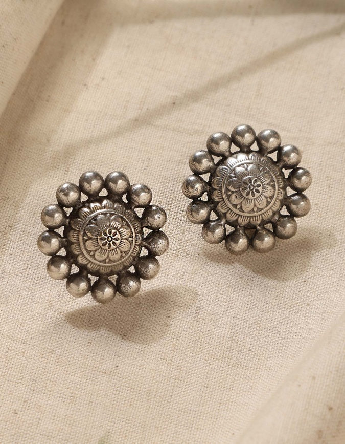 Round Oxidized Stud Earrings
