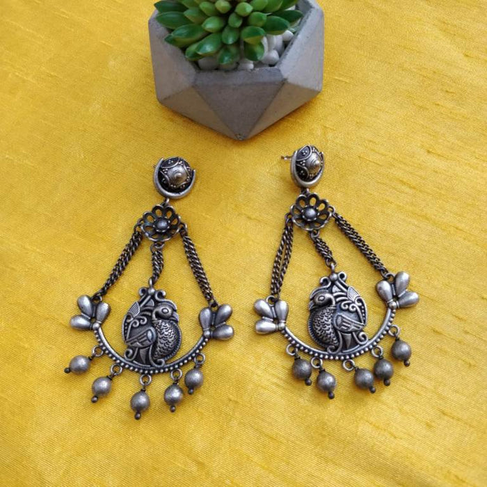 Royal Peacock Silver-Plated Brass Earrings | Ethnic Bird Motif Jewelry