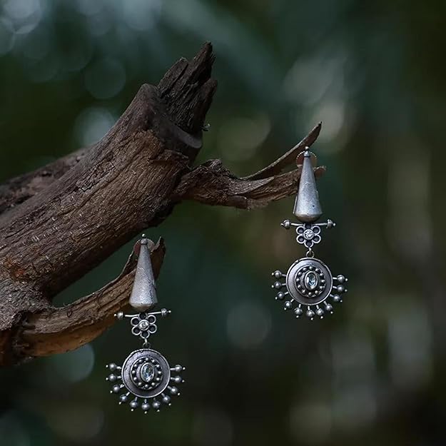 Spiked Dangler Oxidized Silver Earrings – Bold & Stylish Statement Jewelry