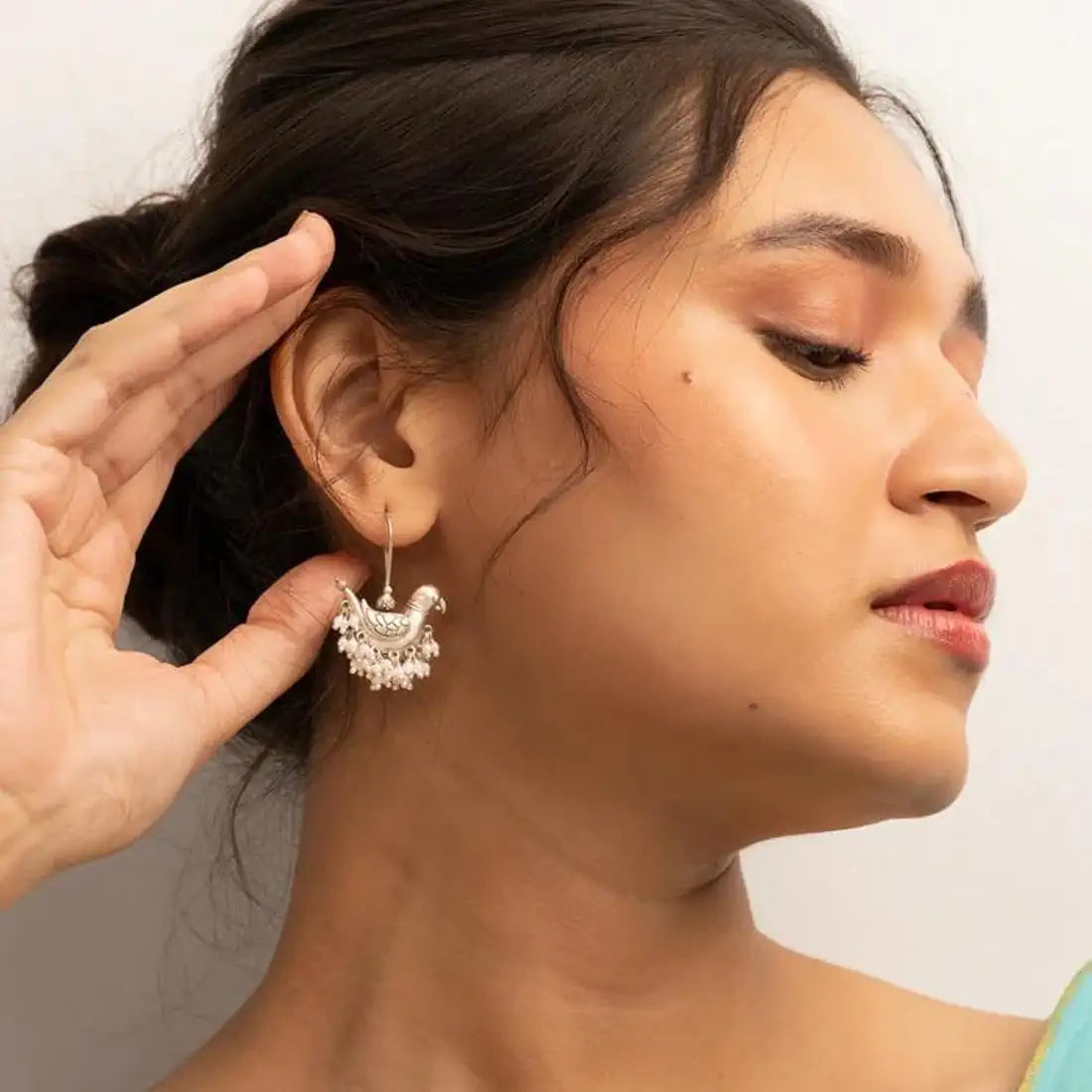 Oxidized Bird Earrings with Pearls