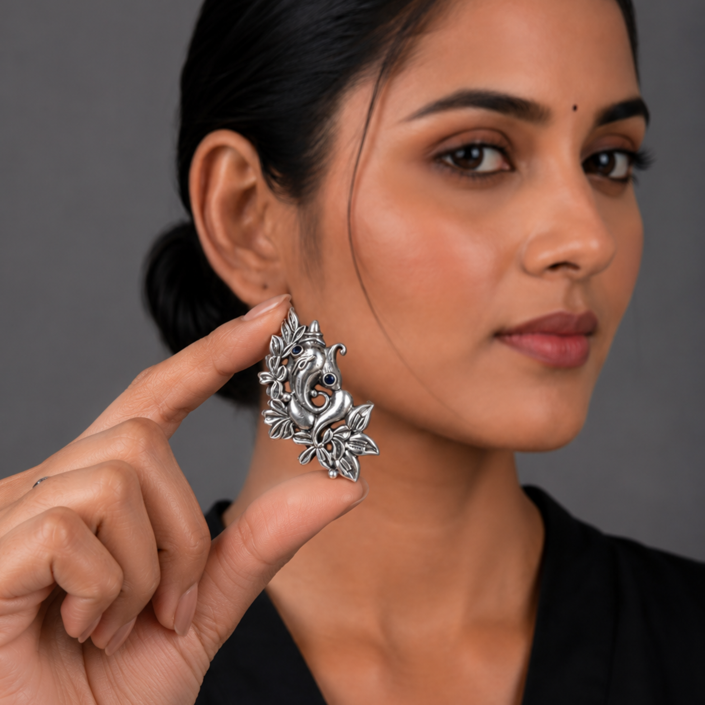 Dulcett Ganesha Oxidised Ear Cuff | Ethnic Non-Pierced Cartilage Earring