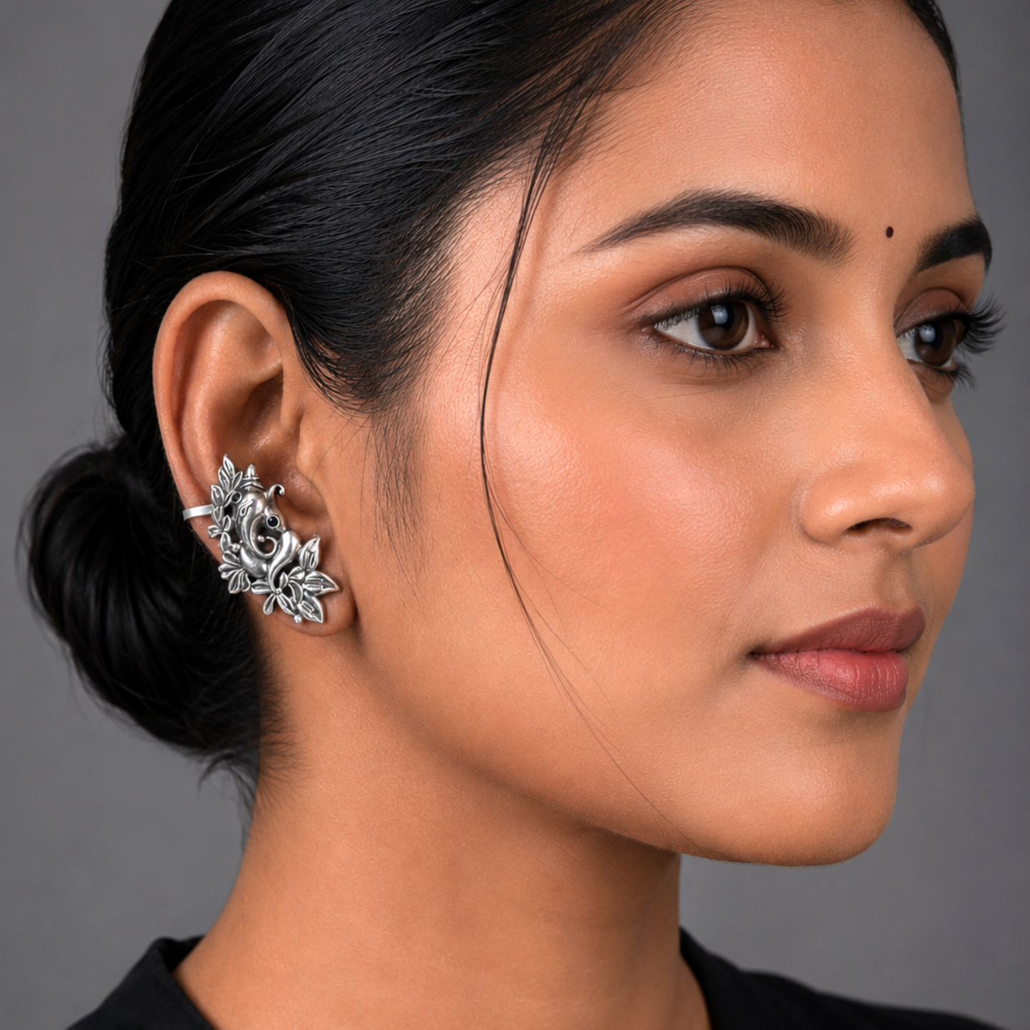 Dulcett Ganesha Oxidised Ear Cuff | Ethnic Non-Pierced Cartilage Earring