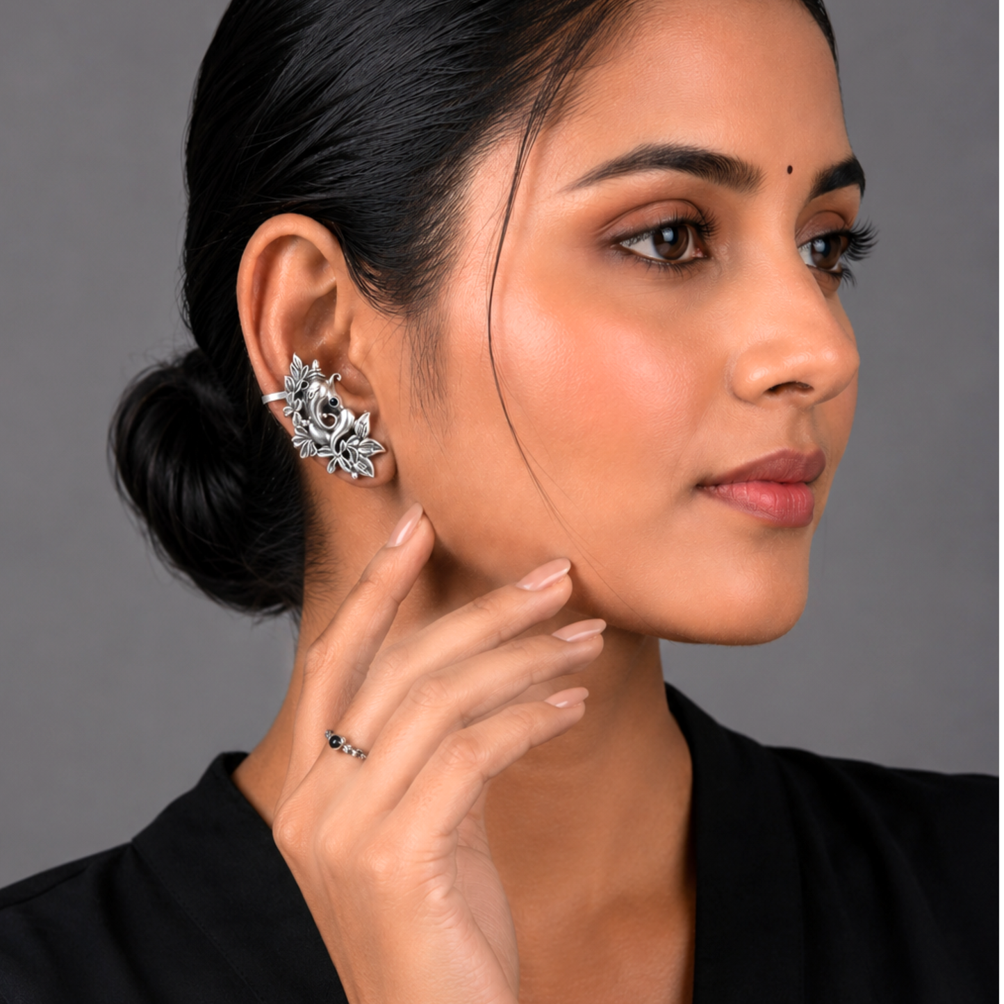 Dulcett Ganesha Oxidised Ear Cuff | Ethnic Non-Pierced Cartilage Earring