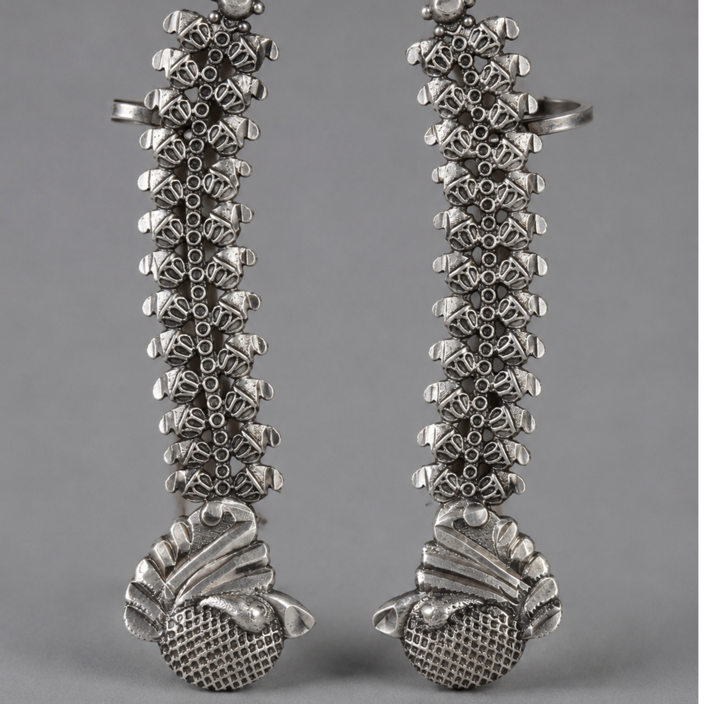 Artisanal Filigree Spine Ear Cuff – Oxidized Silver Statement Jewelry
