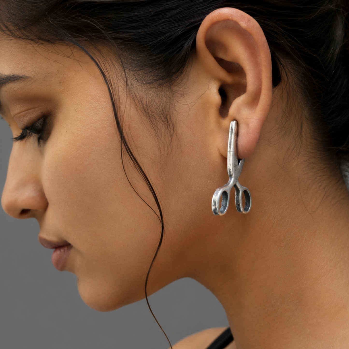 Quirky Scissor Stud Earrings – Oxidized Finish | Unique Statement Jewelry by Dulcett India