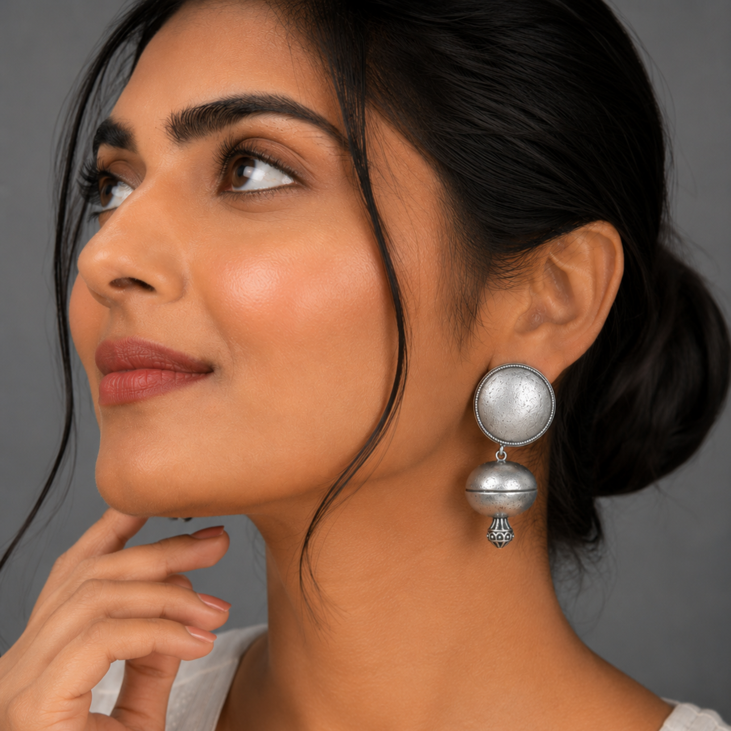 Artisan Antique Silver Statement Drop Earrings | Textured Bold Geometric Jewelry by Dulcett India