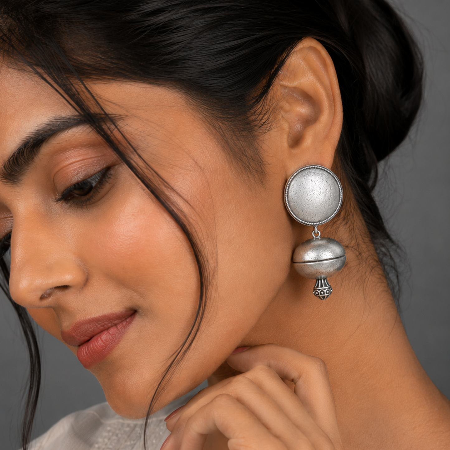 Artisan Antique Silver Statement Drop Earrings | Textured Bold Geometric Jewelry by Dulcett India