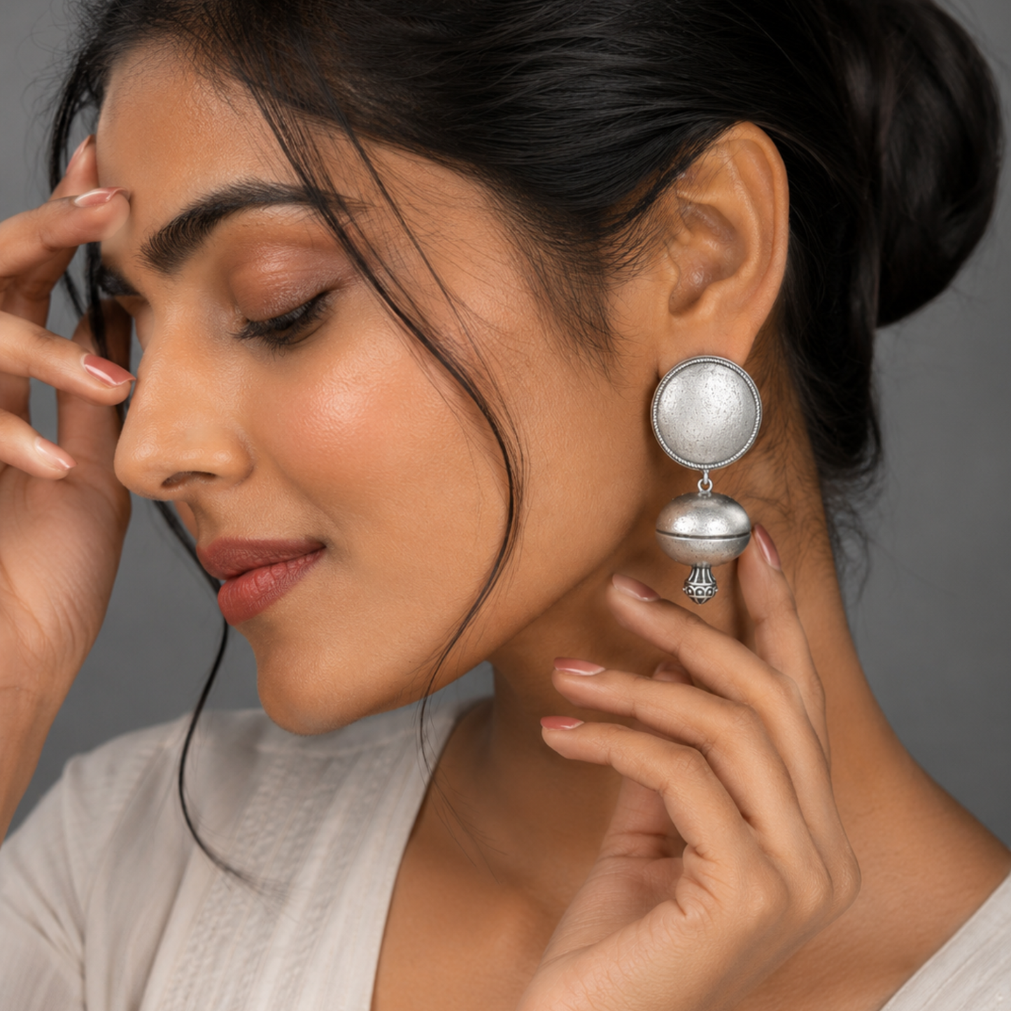 Artisan Antique Silver Statement Drop Earrings | Textured Bold Geometric Jewelry by Dulcett India