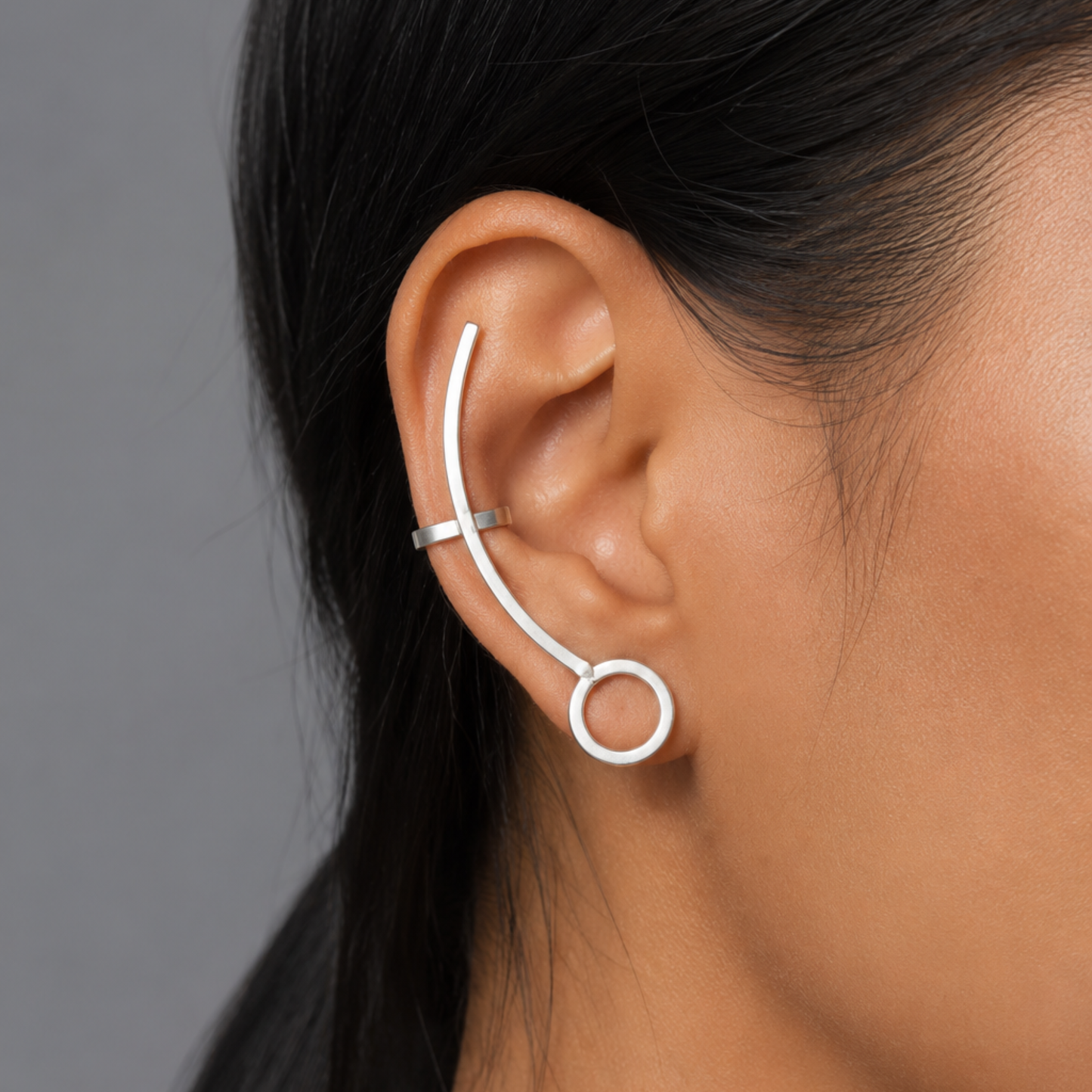 Dulcett Unisex Clip-On Ear Cuff Earrings | No Piercing Required | Silver Oxidised Ear Cuff for Men & Women