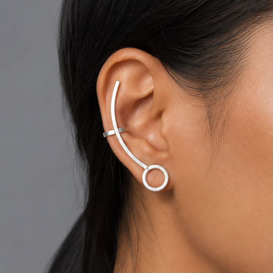 Dulcett Unisex Clip-On Ear Cuff Earrings | No Piercing Required | Silver Oxidised Ear Cuff for Men & Women