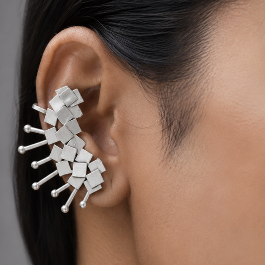 Chunky Silver Ear Cuff for Women | Geometric No-Piercing Clip-On Earring
