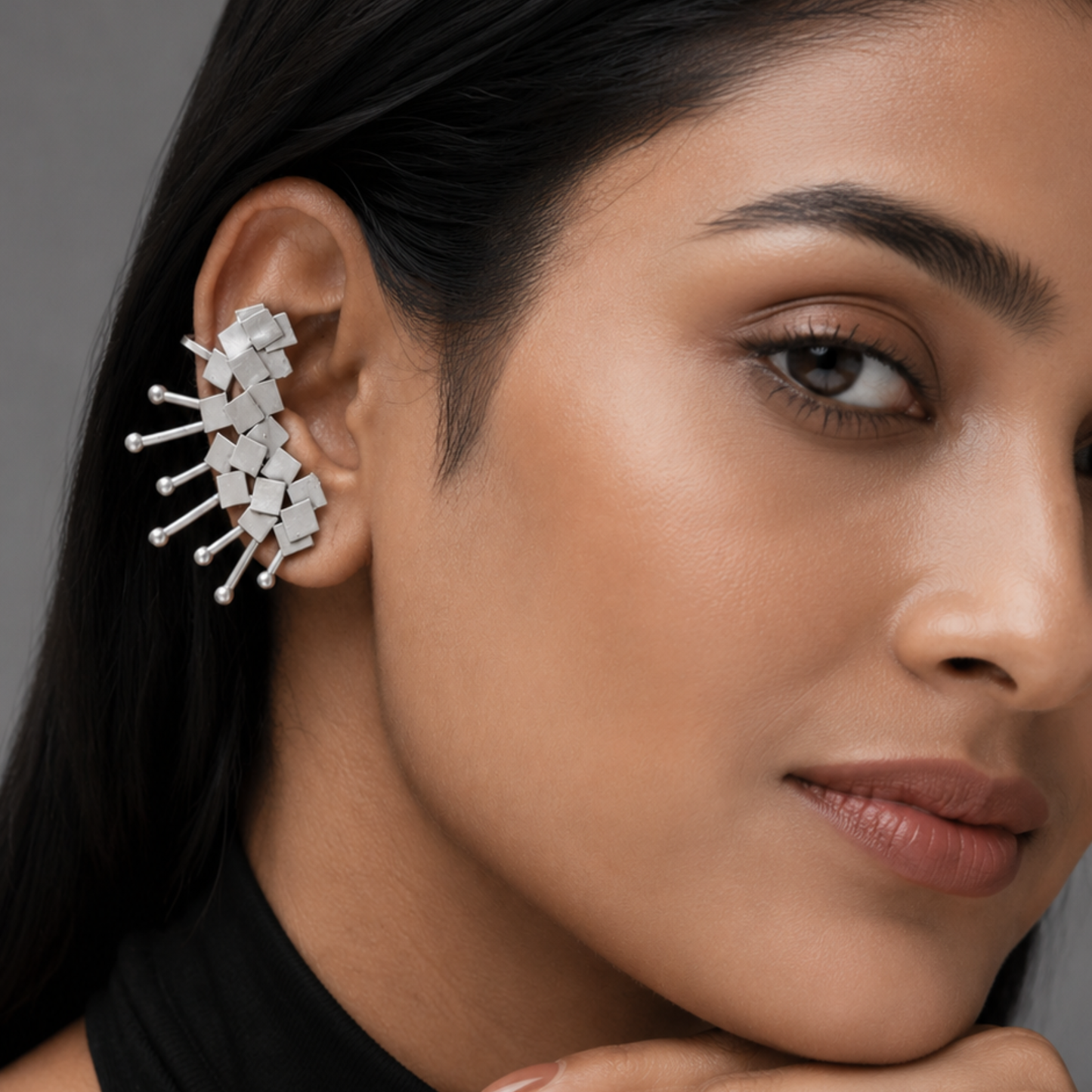 Chunky Silver Ear Cuff for Women | Geometric No-Piercing Clip-On Earring