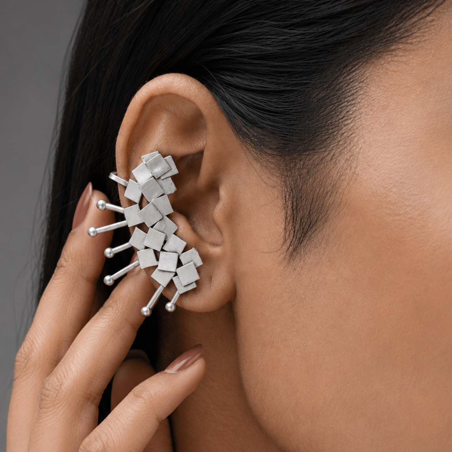 Chunky Silver Ear Cuff for Women | Geometric No-Piercing Clip-On Earring