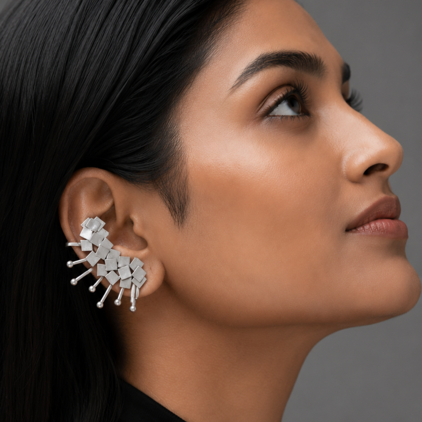 Chunky Silver Ear Cuff for Women | Geometric No-Piercing Clip-On Earring