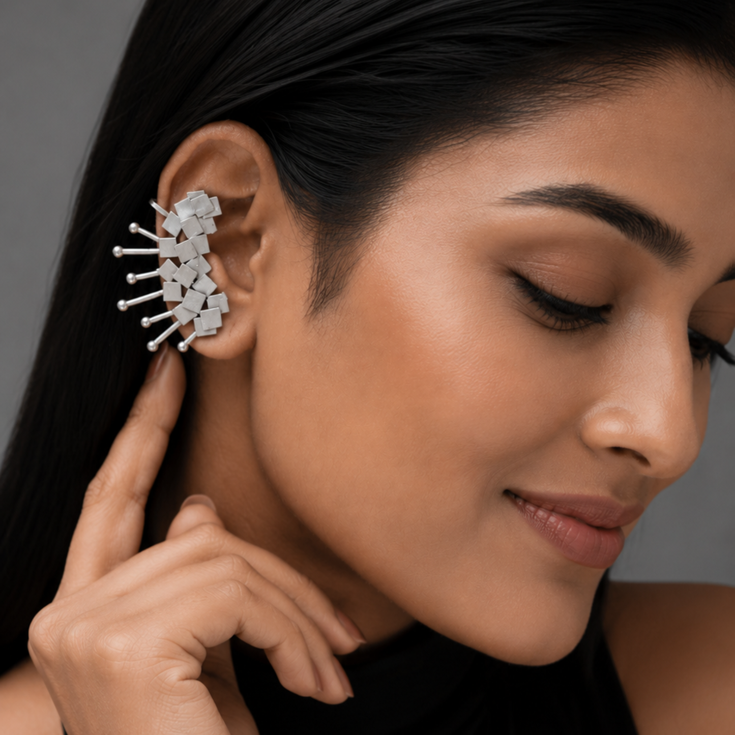 Chunky Silver Ear Cuff for Women | Geometric No-Piercing Clip-On Earring