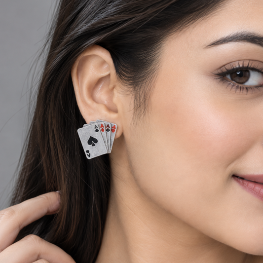 Ace of Spades Playing Card Stud Earrings | Quirky Silver & Enamel Statement Jewelry for Card Games & Casino Lovers
