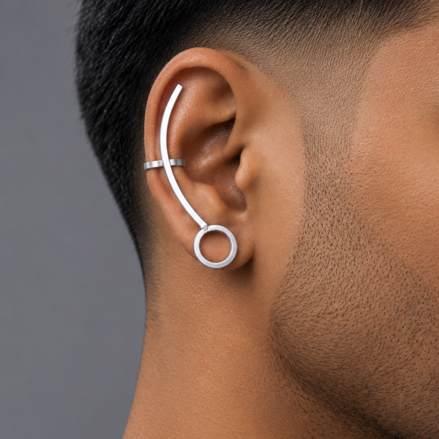 Dulcett Unisex Clip-On Ear Cuff Earrings | No Piercing Required | Silver Oxidised Ear Cuff for Men & Women