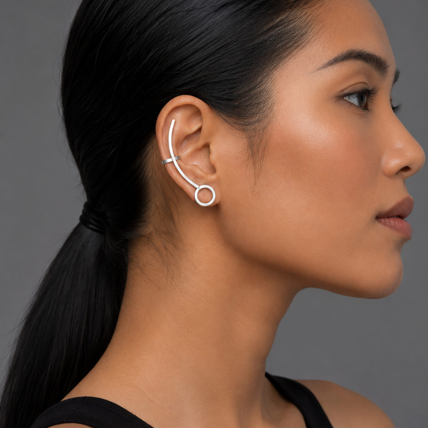 Dulcett Unisex Clip-On Ear Cuff Earrings | No Piercing Required | Silver Oxidised Ear Cuff for Men & Women