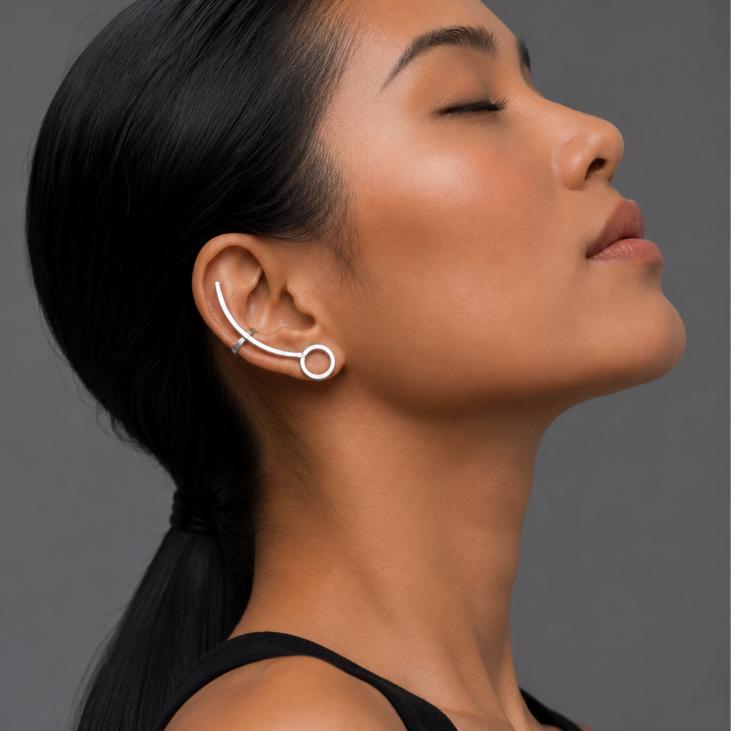 Dulcett Unisex Clip-On Ear Cuff Earrings | No Piercing Required | Silver Oxidised Ear Cuff for Men & Women