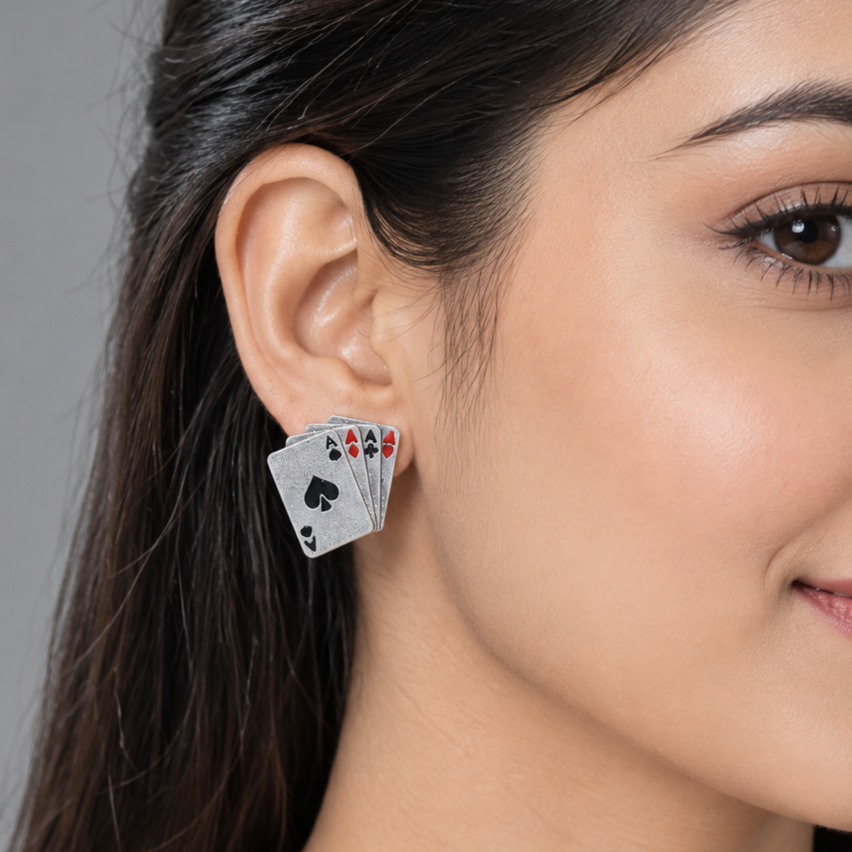 Ace of Spades Playing Card Stud Earrings | Quirky Silver & Enamel Statement Jewelry for Card Games & Casino Lovers