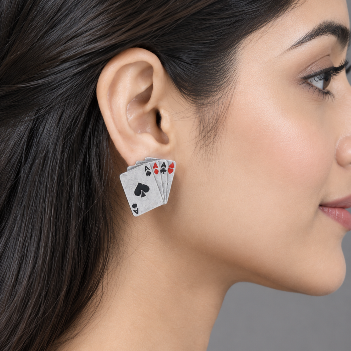 Ace of Spades Playing Card Stud Earrings | Quirky Silver & Enamel Statement Jewelry for Card Games & Casino Lovers